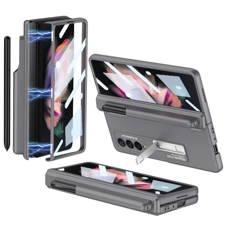For Samsung Galaxy Z Fold3 5G GKK Full Coverage Magnetic Fold Hinge Shockproof Phone Case with Pen Slots(Grey) - Galaxy Phone Cases by GKK | Online Shopping South Africa | PMC TechLife | Buy Now Pay Later Mobicred