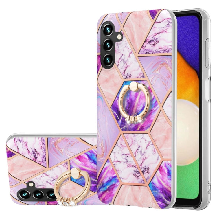 For Samsung Galaxy A14 5G Splicing Marble Flower IMD TPU Phone Case Ring Holder(Light Purple) - free shipping - PMC TechLife - Order now!