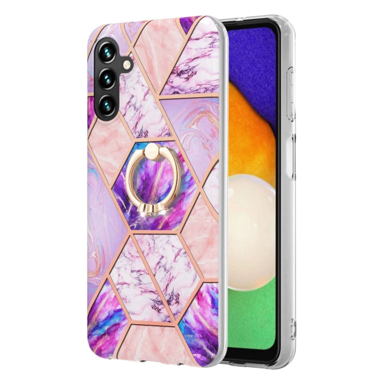 For Samsung Galaxy A14 5G Splicing Marble Flower IMD TPU Phone Case Ring Holder(Light Purple) - free shipping - PMC TechLife - Order now!