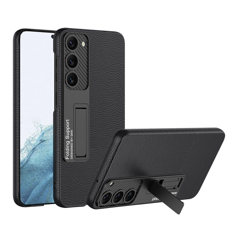 For Samsung Galaxy S23+ 5G GKK Plain Leather Shockproof Phone Case with Holder(Black) - Galaxy S23+ 5G Cases by GKK | Online Shopping South Africa | PMC TechLife | Buy Now Pay Later Mobicred