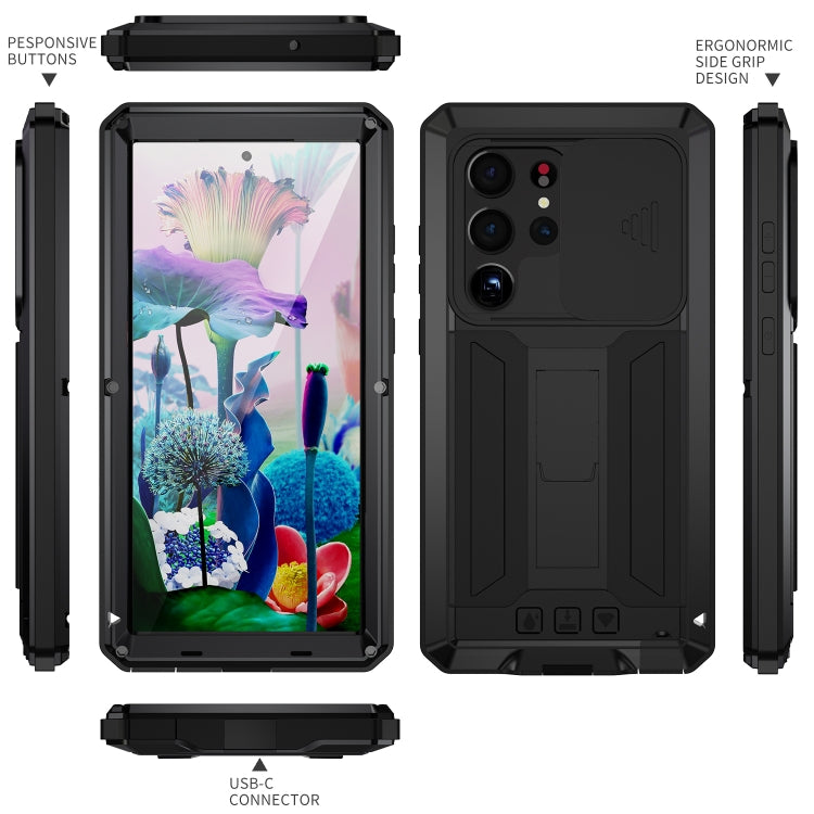 For Samsung Galaxy S23 Ultra 5G R-JUST Sliding Camera Design Life Waterproof Dustproof Shockproof Phone Case(Black) - free shipping - PMC TechLife - Order now!