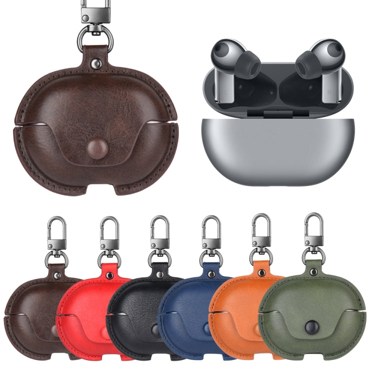 For Huawei FreeBuds Pro Business Leather Earphone Protective Case with Hook(Light Brown) - Huawei Earphone Case by PMC TechLife | Online Shopping South Africa | PMC TechLife