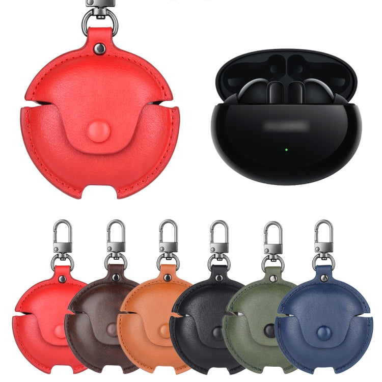 For Huawei FreeBuds 4i / 5i Business Leather Earphone Protective Case with Hook(Red) - Huawei Earphone Case by PMC TechLife | Online Shopping South Africa | PMC TechLife