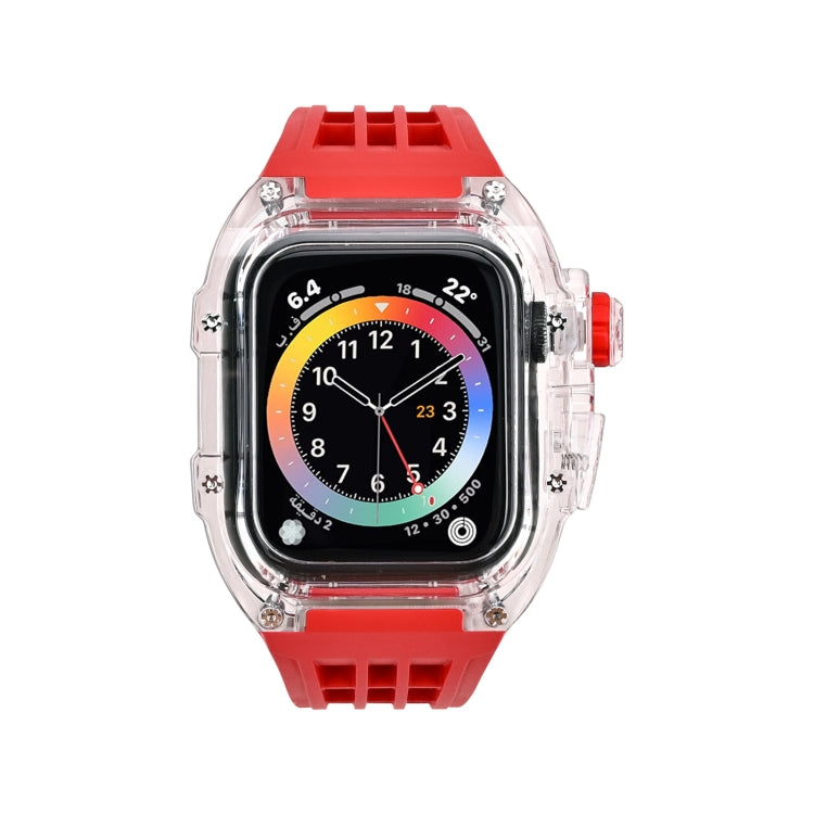 Fluorine Rubber Clear Watch Band Case For Apple Watch Series 8&7 45mm/SE 2&6&SE&5&4 44mm(Red) - free shipping - PMC TechLife - Order now!