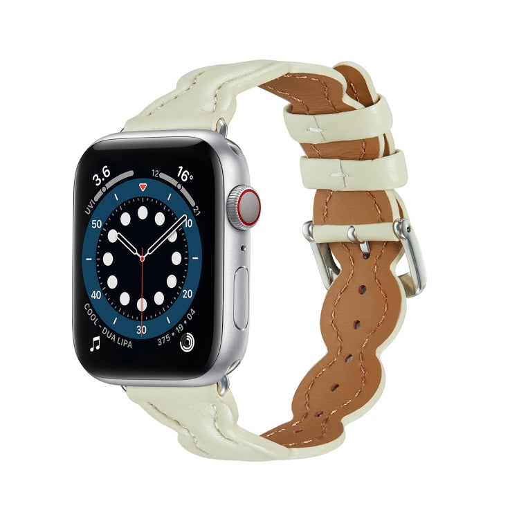 Genuine Leather Breathable Watch Band For Apple Watch Ultra 49mm&Watch Ultra 2 49mm / Series 9&8&7 45mm / SE 3&SE 2&6&SE&5&4 44mm / 3&2&1 42mm(White) - free shipping - PMC TechLife - Order now!