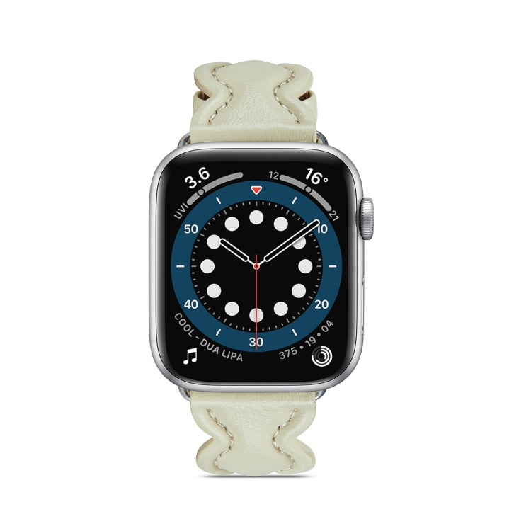 Genuine Leather Breathable Watch Band For Apple Watch Ultra 49mm&Watch Ultra 2 49mm / Series 9&8&7 45mm / SE 3&SE 2&6&SE&5&4 44mm / 3&2&1 42mm(White) - free shipping - PMC TechLife - Order now!