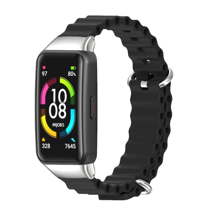 For Huawei Band 6 / Honor Band 6 / 7 MIJOBS CS Marine Silicone Breathable Watch Band(Black Silver) - Watch Bands by MIJOBS | Online Shopping South Africa | PMC TechLife | Buy Now Pay Later Mobicred