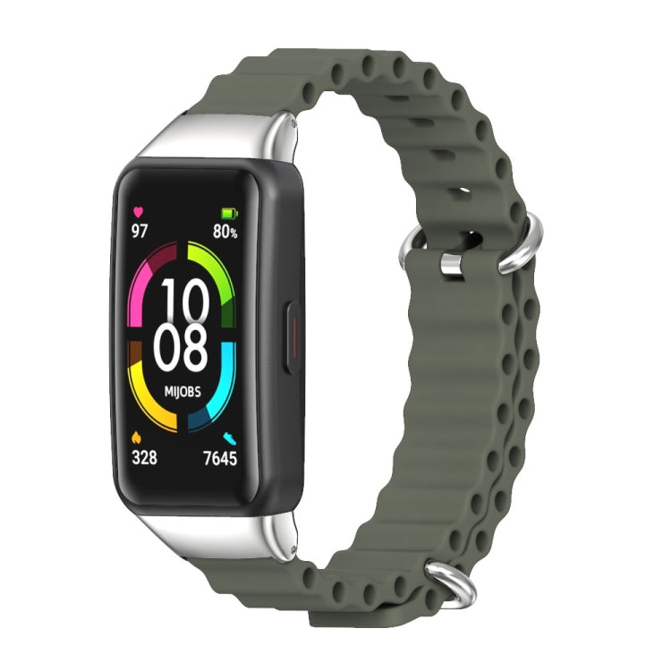 For Huawei Band 7 / 7 NFC MIJOBS CS Marine Silicone Breathable Watch Band(Khaki Green Silver) - Watch Bands by MIJOBS | Online Shopping South Africa | PMC TechLife | Buy Now Pay Later Mobicred