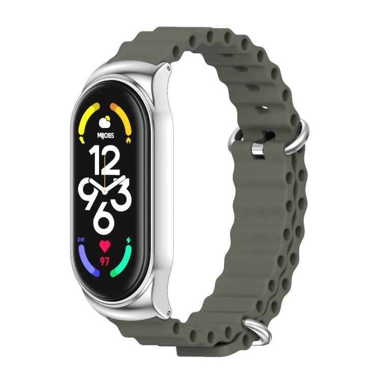 For Xiaomi Mi Band 6 / 5 / 4 / 3 MIJOBS CS Marine Silicone Breathable Watch Band(Khaki Green Silver) - Watch Bands by MIJOBS | Online Shopping South Africa | PMC TechLife | Buy Now Pay Later Mobicred