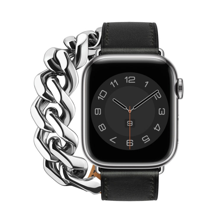 Double Loop Genuine Leather Stainless Steel Watch Band For Apple Watch Series 9&8&7 41mm / SE 3&SE 2&6&SE&5&4 40mm / 3&2&1 38mm(Black) - free shipping - PMC TechLife - Order now!