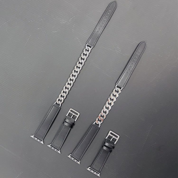 Double Loop Genuine Leather Stainless Steel Watch Band For Apple Watch Series 9&8&7 41mm / SE 3&SE 2&6&SE&5&4 40mm / 3&2&1 38mm(Black) - free shipping - PMC TechLife - Order now!