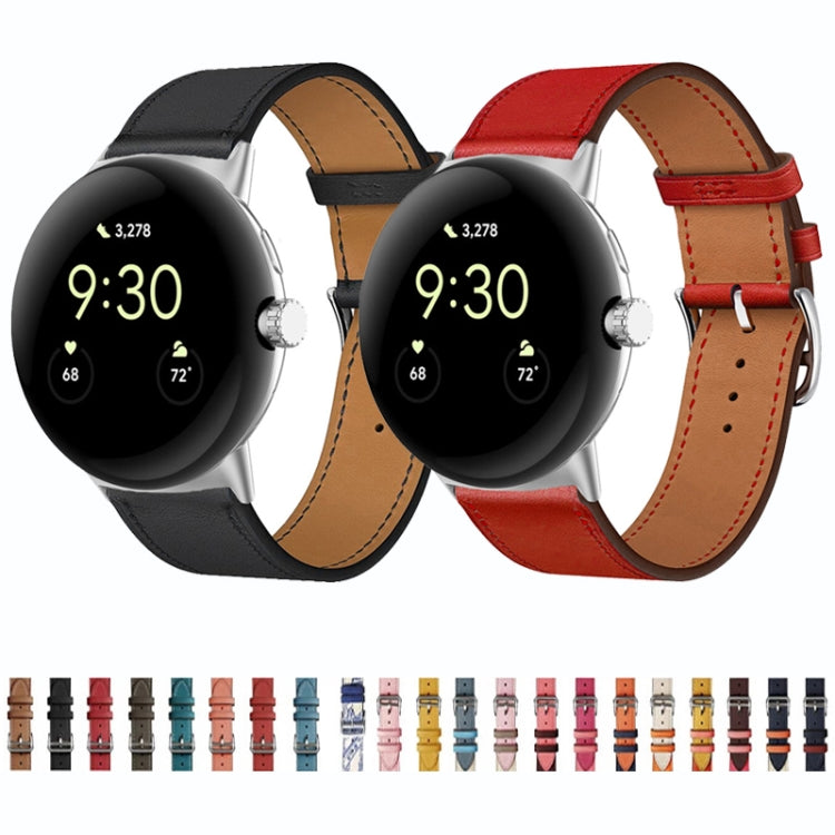 For Google Pixel Watch Genuine Leather Watch Band(Sky Blue+White) - free shipping - PMC TechLife - Order now!