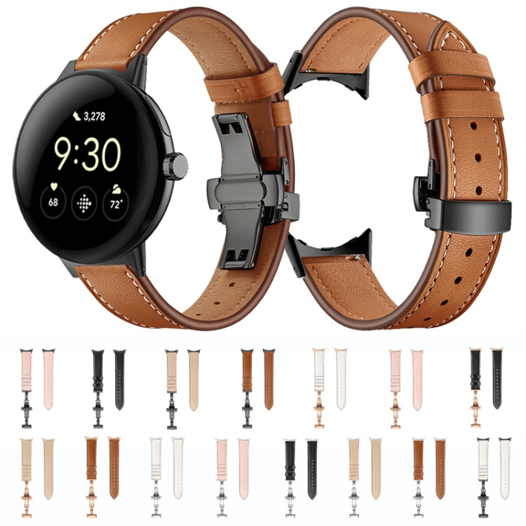 For Google Pixel Watch Butterfly Buckle Genuine Leather Watch Band(Silver Apricot) - free shipping - PMC TechLife - Order now!