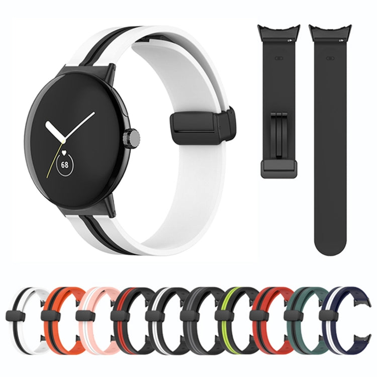 For Google Pixel Watch Two-color Folding Buckle Silicone Watch Band(Black Green) - free shipping - PMC TechLife - Order now!