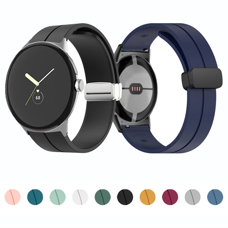 For Google Pixel Watch Solid-color Folding Buckle Silicone Watch Band(Silver Wine Red) - free shipping - PMC TechLife - Order now!