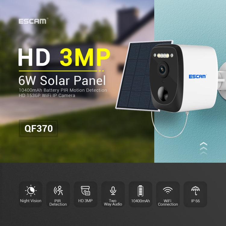 ESCAM QF370 3MP Cloud Storage PT WIFI Solar Panel IP Camera with PIR Alarm Support Night Vision & Two Way Audio - free shipping - PMC TechLife - Order now!