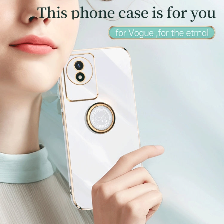 For vivo Y02 4G XINLI Straight Edge 6D Electroplate TPU Phone Case with Ring Holder(White) - free shipping - PMC TechLife - Order now!