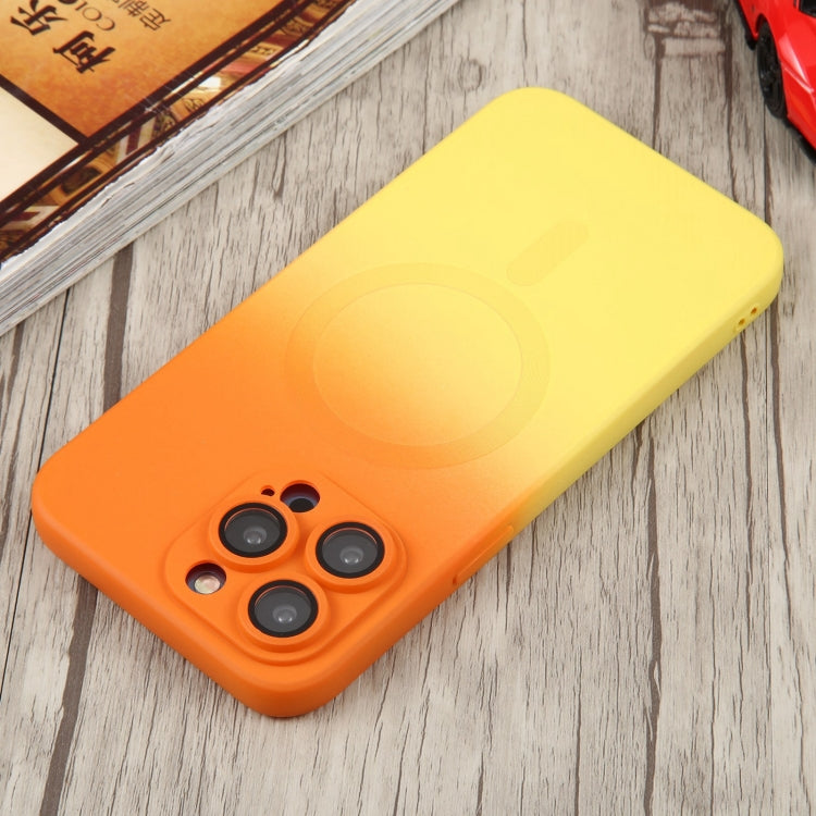 For iPhone 14 Liquid TPU Silicone Gradient MagSafe Phone Case(Orange Yellow) - free shipping - PMC TechLife - Order now!