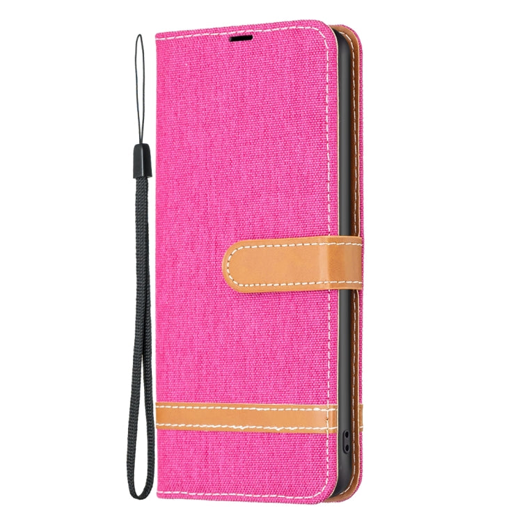 For Xiaomi Poco F5 5G / Redmi Note 12 Turbo Color Block Denim Texture Leather Phone Case(Rose Red) - free shipping - PMC TechLife - Order now!