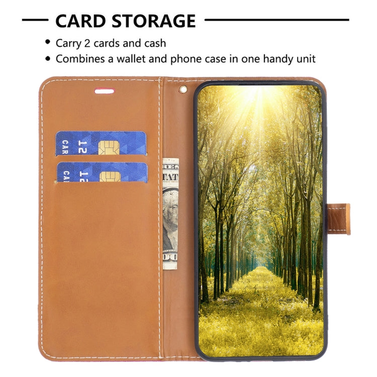 For Xiaomi Poco F5 5G / Redmi Note 12 Turbo Color Block Denim Texture Leather Phone Case(Rose Red) - free shipping - PMC TechLife - Order now!