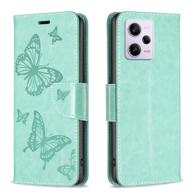 For Xiaomi Redmi Note 12 Pro 5G Global Embossing Two Butterflies Pattern Leather Phone Case(Green) - free shipping - PMC TechLife - Order now!