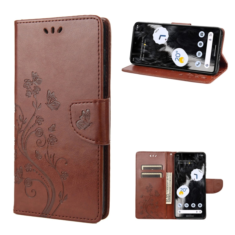 For Google Pixel 7a Butterfly Flower Pattern Flip Leather Phone Case(Brown) - free shipping - PMC TechLife - Order now!