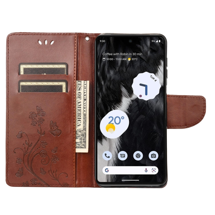 For Google Pixel 7a Butterfly Flower Pattern Flip Leather Phone Case(Brown) - free shipping - PMC TechLife - Order now!