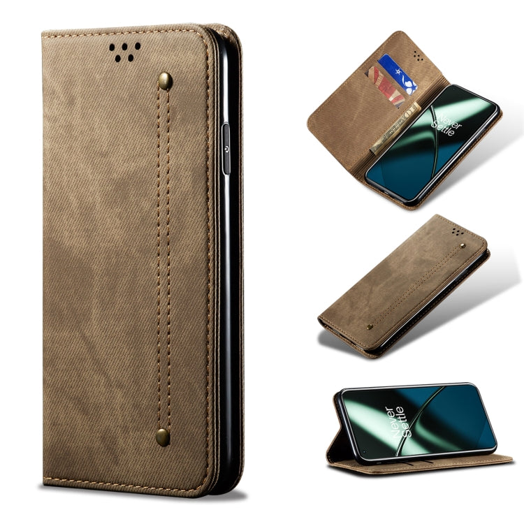 For OnePlus 11R Denim Texture Flip Leather Phone Case(Khaki) - free shipping - PMC TechLife - Order now!