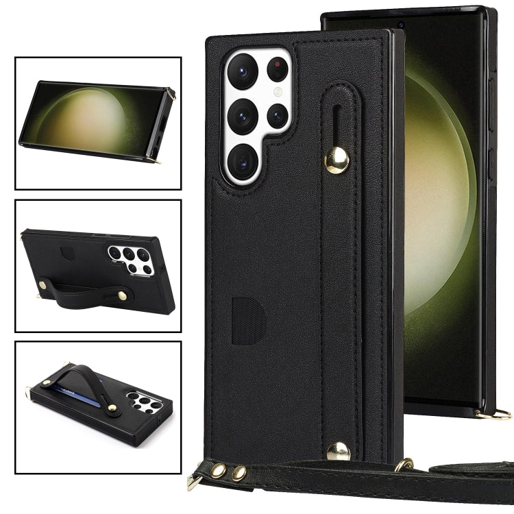 For Samsung Galaxy S23 Ultra 5G Cross-body Wristband Holder Square Phone Case(Black) - Galaxy S23 Ultra 5G Cases by PMC TechLife | Online Shopping South Africa | PMC TechLife | Buy Now Pay Later Mobicred