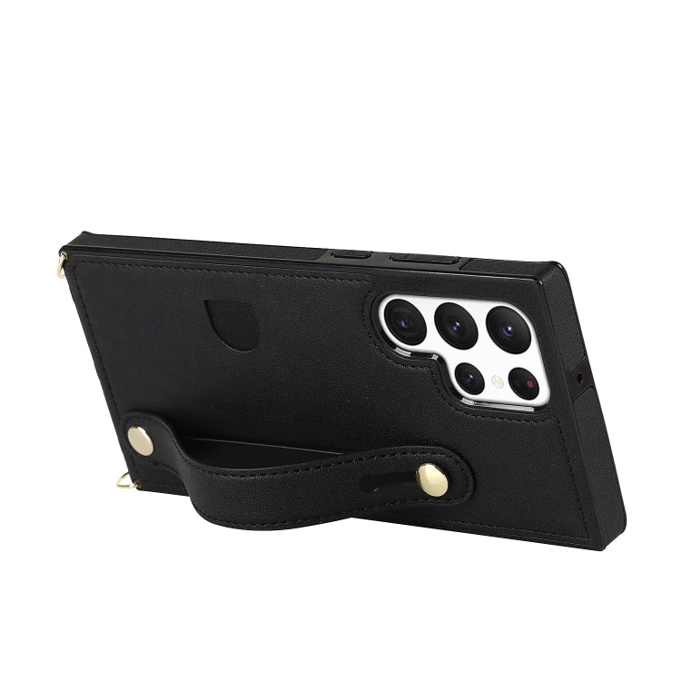For Samsung Galaxy S23 Ultra 5G Cross-body Wristband Holder Square Phone Case(Black) - Galaxy S23 Ultra 5G Cases by PMC TechLife | Online Shopping South Africa | PMC TechLife | Buy Now Pay Later Mobicred