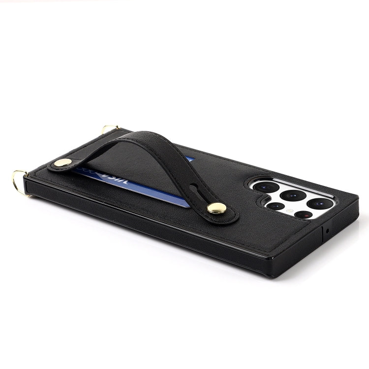 For Samsung Galaxy S23 Ultra 5G Cross-body Wristband Holder Square Phone Case(Black) - Galaxy S23 Ultra 5G Cases by PMC TechLife | Online Shopping South Africa | PMC TechLife | Buy Now Pay Later Mobicred
