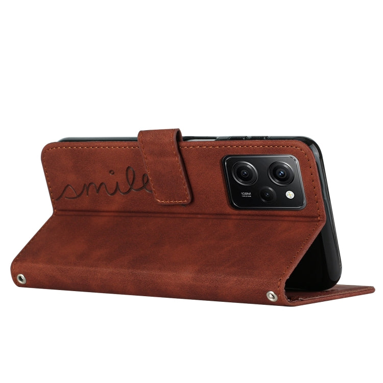 For Xiaomi Redmi Note 12 Pro Speed / Poco X5 Pro 5G Skin Feel Heart Pattern Leather Phone Case with Lanyard(Brown) - free shipping - PMC TechLife - Order now!