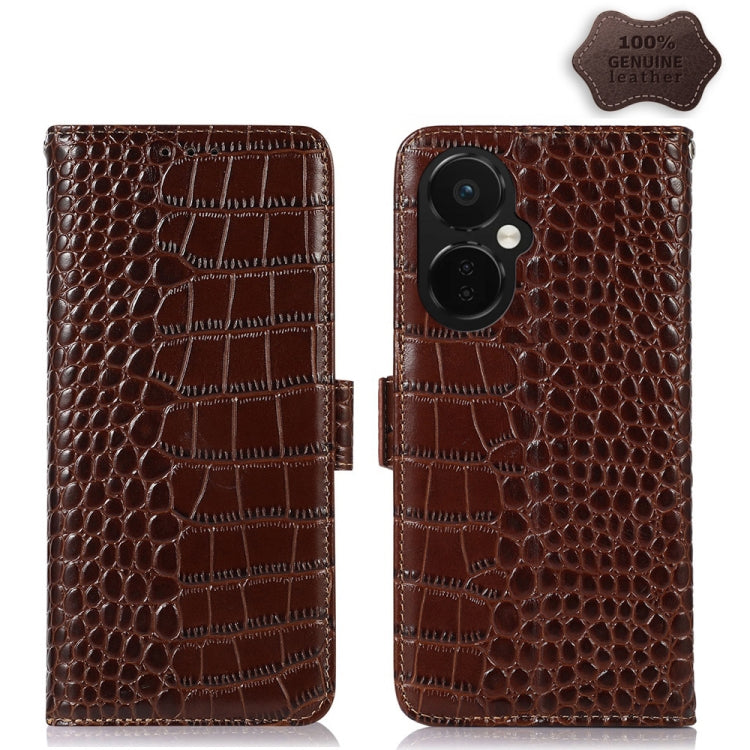 For OnePlus Nord CE 3 Lite Crocodile Top Layer Cowhide RFID Leather Phone Case(Brown) - free shipping - PMC TechLife - Order now!