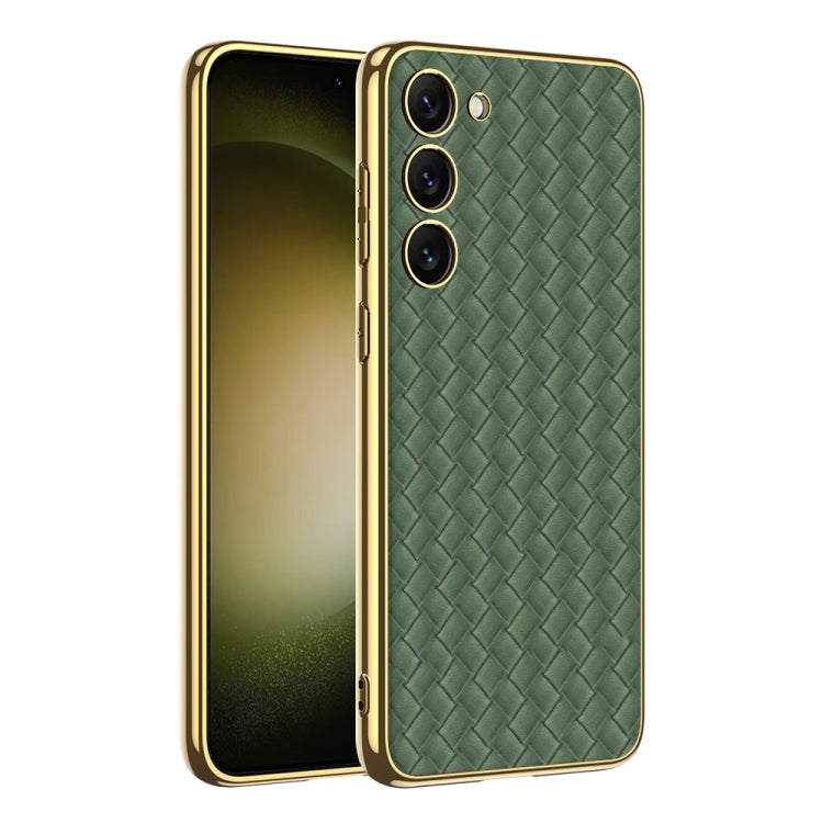 For Samsung Galaxy S23+ 5G GKK Weave Texture Electroplating PU Protective Phone Case(Green) - Galaxy S23+ 5G Cases by GKK | Online Shopping South Africa | PMC TechLife