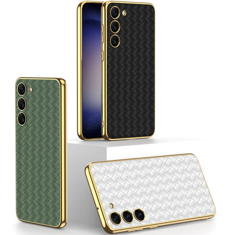 For Samsung Galaxy S23+ 5G GKK Weave Texture Electroplating PU Protective Phone Case(White) - Galaxy S23+ 5G Cases by GKK | Online Shopping South Africa | PMC TechLife | Buy Now Pay Later Mobicred