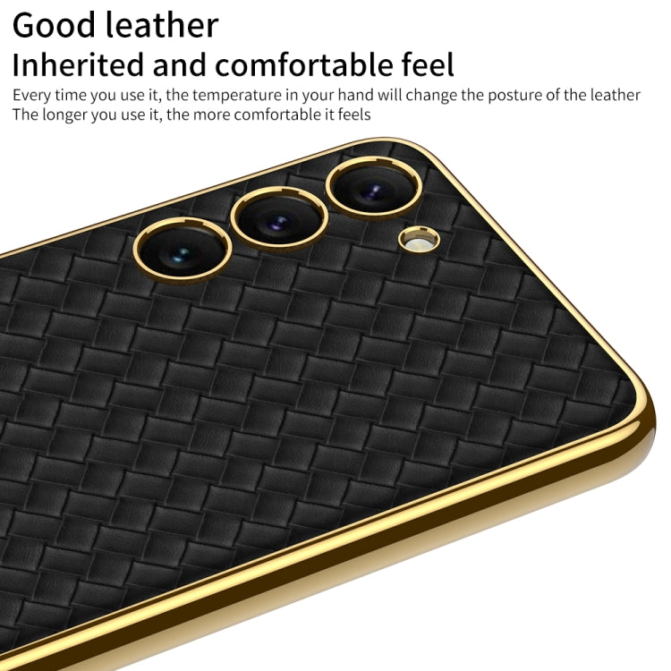 For Samsung Galaxy S23+ 5G GKK Weave Texture Electroplating PU Protective Phone Case(White) - Galaxy S23+ 5G Cases by GKK | Online Shopping South Africa | PMC TechLife | Buy Now Pay Later Mobicred