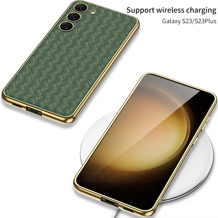 For Samsung Galaxy S23+ 5G GKK Weave Texture Electroplating PU Protective Phone Case(White) - Galaxy S23+ 5G Cases by GKK | Online Shopping South Africa | PMC TechLife | Buy Now Pay Later Mobicred