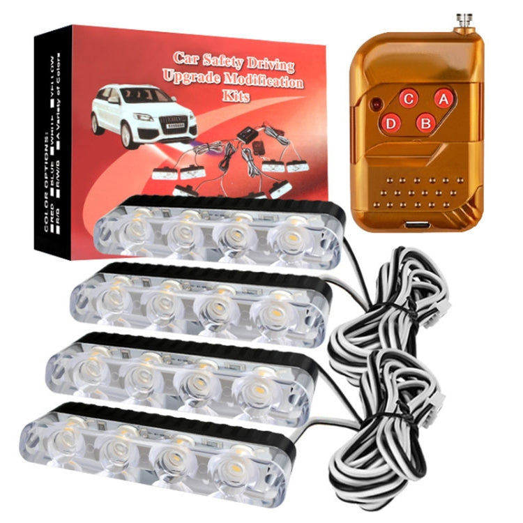 4 in 1 Car 16LEDs Grille Flash Lights Warning Lights with Wireless Remote Control(White Blue) - Warning Lights by PMC TechLife | Online Shopping South Africa | PMC TechLife | Buy Now Pay Later Mobicred