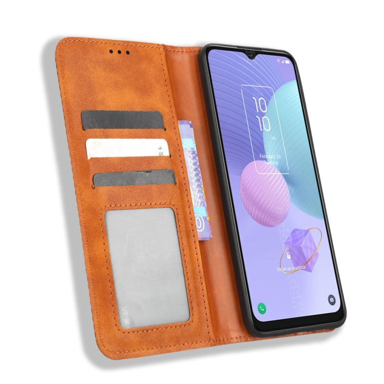 For TCL 405 / 406 T506D Magnetic Buckle Retro Texture Leather Phone Case(Brown) - free shipping - PMC TechLife - Order now!