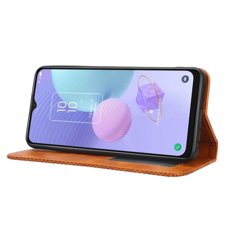For TCL 405 / 406 T506D Magnetic Buckle Retro Texture Leather Phone Case(Brown) - free shipping - PMC TechLife - Order now!