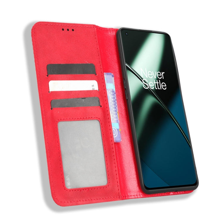 For OnePlus 11 5G Magnetic Buckle Retro Texture Leather Phone Case(Red) - free shipping - PMC TechLife - Order now!