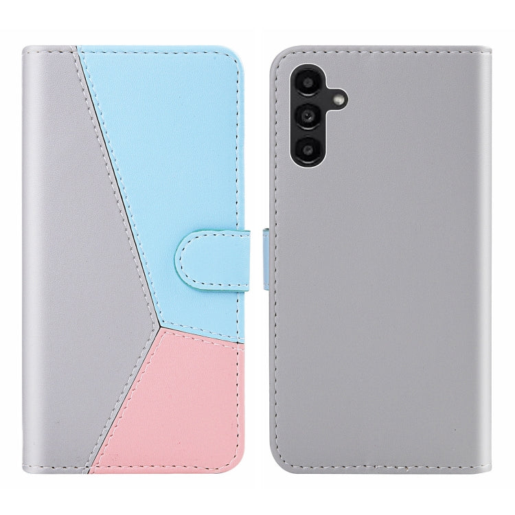 For Samsung Galaxy A14 5G Tricolor Stitching Flip Leather Phone Case(Grey) - free shipping - PMC TechLife - Order now!