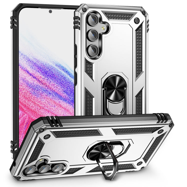 For Samsung Galaxy A54 Shockproof TPU + PC Phone Case with Holder(Silver) - free shipping - PMC TechLife - Order now!