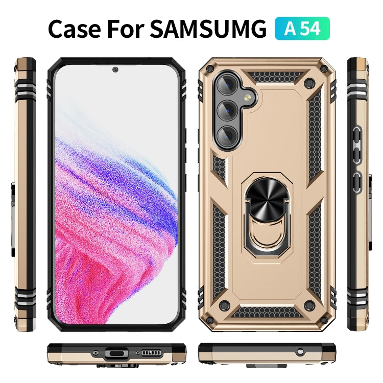 For Samsung Galaxy A54 Shockproof TPU + PC Phone Case with Holder(Gold) - free shipping - PMC TechLife - Order now!