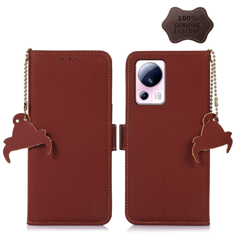 For Xiaomi 13 Lite / Civi 2 Genuine Leather Magnetic RFID Leather Phone Case(Coffee) - 13 Lite Cases by PMC TechLife | Online Shopping South Africa | PMC TechLife