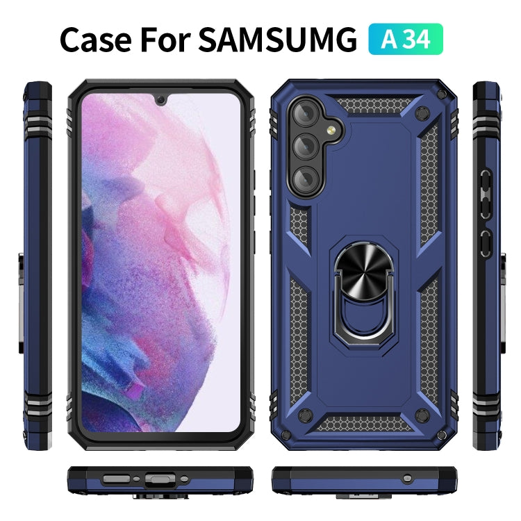 For Samsung Galaxy A34 Shockproof TPU + PC Phone Case with Holder(Blue) - free shipping - PMC TechLife - Order now!