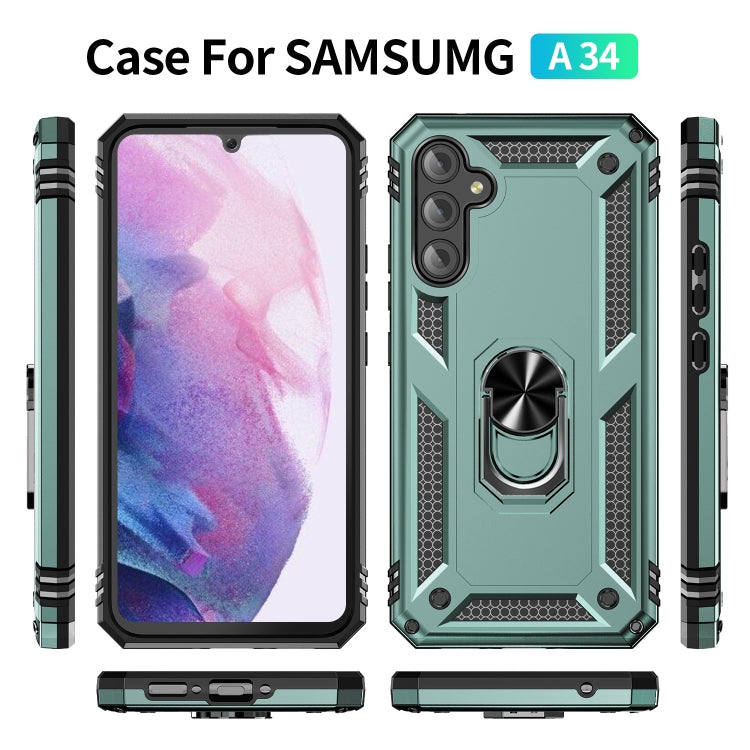 For Samsung Galaxy A34 Shockproof TPU + PC Phone Case with Holder(Dark Green) - free shipping - PMC TechLife - Order now!