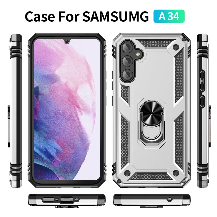 For Samsung Galaxy A34 Shockproof TPU + PC Phone Case with Holder(Silver) - free shipping - PMC TechLife - Order now!