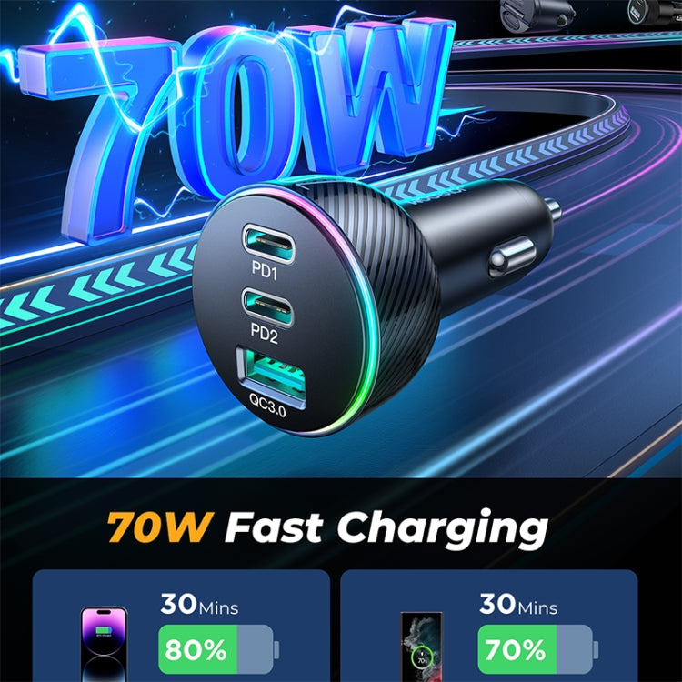 JOYROOM JR-CL26 70W 3-port USB+USB-C / Type-C Car Charger(Black) - Car Charger by JOYROOM | Online Shopping South Africa | PMC TechLife | Buy Now Pay Later Mobicred