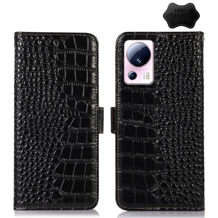For Xiaomi 13 Lite / Civi 2 Crocodile Top Layer Cowhide Leather Phone Case(Black) - 13 Lite Cases by PMC TechLife | Online Shopping South Africa | PMC TechLife